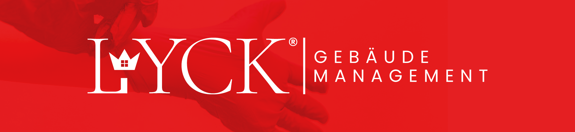 Roter Banner mit dem Unternehmenslogo von LYCK Gebäudemanagement